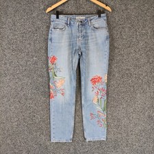Jeans feminino Zara tamanho 34 AU6 W24 azul jeans bordado cintura média reta comprar usado  Enviando para Brazil