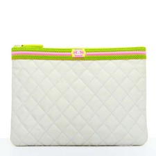 Usado, Bolsa clutch CHANEL Fluo Boy O-Case acolchoada cinza neon rosa amarelo náilon comprar usado  Enviando para Brazil