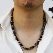 Colar masculino vintage proteção tripla pedra obsidiana hematita olho de tigre 10+8 mm comprar usado  Enviando para Brazil