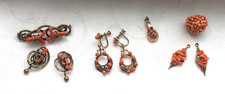 Antiguo lote victoriano de 9 piezas de coral - broche, pendientes, colgante para desgaste y piezas segunda mano  Embacar hacia Mexico
