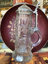 Monogramas e tampa de estanho antigos de cerveja de cristal corte austríaco Stein Tankard comprar usado Monogramas e tampa de estanho antigos de cerveja de cristal corte austríaco Stein Tankard comprar usado  Enviando para Brazil