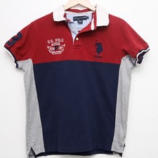 Polo Assn dos EUA. Camisa polo masculina grande vermelha colorblock logotipo bordado manga curta, usado comprar usado  Enviando para Brazil