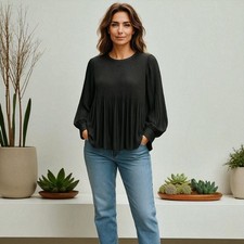Cathrine Hamme Elegancka czarna bluzka długi rękaw M 38  plisowana wyjściowa na sprzedaż  PL