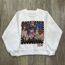 Vintage Oliver & Company Disney Bluza z okrągłym dekoltem Młodzież Mała Biała Film Urocza na sprzedaż  Wysyłka do Poland