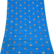 Tecido para artesanato bordado crepe 100% puro sucata remanescente de sari azul vintage Sushila comprar usado  Enviando para Brazil