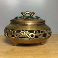 Queimadores de incenso chineses de cobre incrustados de jade feitos à mão requintados 6542 comprar usado  Enviando para Brazil