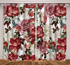 Folha verde planta vermelho floral 3D 2 painéis cortinas de janela cortinas de bloqueio tecido comprar usado  Enviando para Brazil