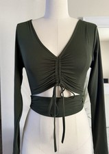 Blusa cropped feminina moda boutique verde franzida manga longa, usado comprar usado  Enviando para Brazil