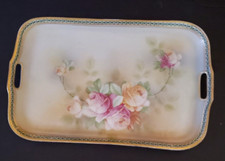 Usado, Bandeja vintage JS Alemanha porcelana pintada à mão com cabo de rosas acabamento dourado comprar usado  Enviando para Brazil