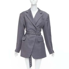 Blazer ROHK cinza lã mistura ilhó cinto duplo almofada de ombro FR36 S comprar usado  Enviando para Brazil