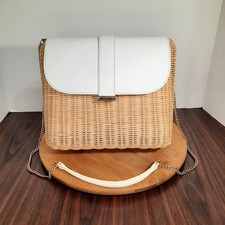 Bolsa Talbots vime Ratan acabamento em couro branco alça de ombro corrente praia costeira comprar usado  Enviando para Brazil