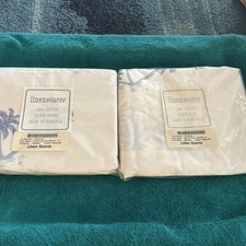 Lençóis queen ajustados e planos Linen Source marfim e palma azul 100% algodão NOVO comprar usado  Enviando para Brazil