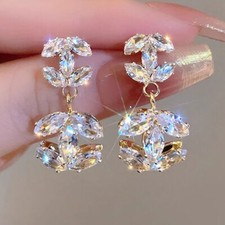 Pendientes colgantes de cristal enchapados en oro de moda de 18 quilates para mujer segunda mano  Embacar hacia Mexico