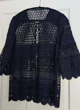 Blusa feminina Chico's tamanho 1S azul marinho renda topper, usado comprar usado  Enviando para Brazil