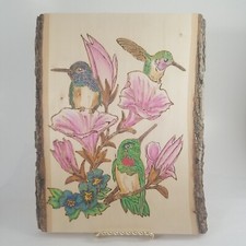 Beija-flores pirográfico com flores rosa em prancha de madeira assinada Joi piografia Páscoa comprar usado  Enviando para Brazil