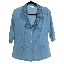 Lafei Nier Vintage Szydełkowana Chambray Crystal Button Down Koszula Rozmiar M/L na sprzedaż  Wysyłka do Poland