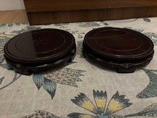 Usado, Vintage Dois Grandes Base de Vaso Chinês de Madeira Circular Escura comprar usado  Enviando para Brazil