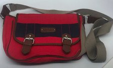 Bolsa carteiro Aeropostale de lona pequena vermelha azul acabamento em couro tiracolo nova comprar usado  Enviando para Brazil