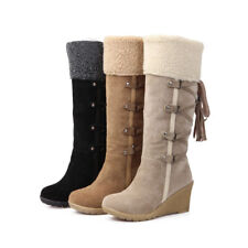 Botas de neve femininas quentes de lã com cadarço no joelho botas altas salto alto anabela comprar usado  Enviando para Brazil
