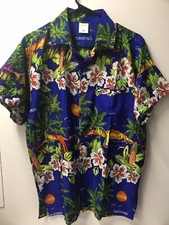 Camisa havaiana masculina Beachwear azul palmeira tamanho médio manga curta comprar usado  Enviando para Brazil