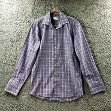 Camisa masculina Calvin Klein tamanho 39 slim fit azul roxo branco xadrez manga longa, usado comprar usado  Enviando para Brazil