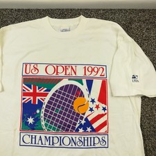 Camiseta de tenis oficial vintage 1992 US Open para hombre grande blanca New York Ferons segunda mano  Embacar hacia Mexico