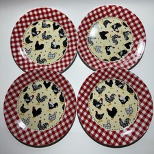 Pratos de cerâmica vintage galo/galinha vermelho branco quadriculado conjunto de 4, usado comprar usado  Enviando para Brazil