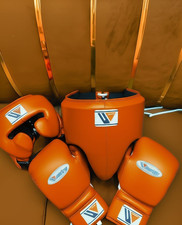 conjunto vencedor de luvas de boxe sparring capacete FG2900 protetor de virilha - Laranja, usado comprar usado  Enviando para Brazil