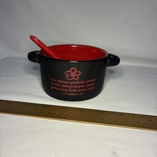 Usado, Tigela/caneca de sopa vermelha e preta. Versículo religioso da Bíblia 1 Coríntios 13:7 comprar usado Usado, Tigela/caneca de sopa vermelha e preta. Versículo religioso da Bíblia 1 Coríntios 13:7 comprar usado  Enviando para Brazil