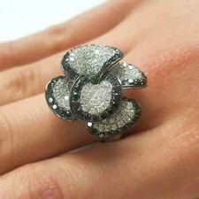 Usado, Anel de flores bonito simulado redondo 3 quilates diamante preto tira folheada a ouro branco 14k comprar usado  Enviando para Brazil