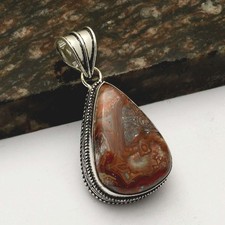 Pingente de pedra preciosa de ágata de renda louca feito à mão design antigo joia 1,92" AP-24421 comprar usado  Enviando para Brazil