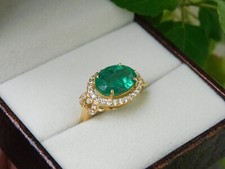 Anel de casamento oval natural esmeralda e diamante 4,60 quilates acabamento em ouro amarelo 14k 6 comprar usado  Enviando para Brazil