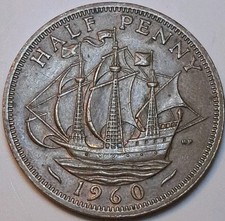 1960 Grã-Bretanha Meio Penny Queen Elizabeth II British Sail Clipper BOM Moeda  comprar usado  Enviando para Brazil