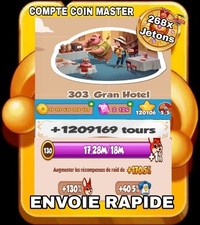 Używany, Compte Coin Master 1.3Millions Spin 268x Jetons Village 303 Envoie Rapide ⏱️ na sprzedaż  Wysyłka do Poland
