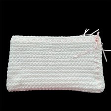 Usado, Cobertor de bebê feminino de crochê feito à mão fita rosa branca berço rosas 44x36 comprar usado  Enviando para Brazil