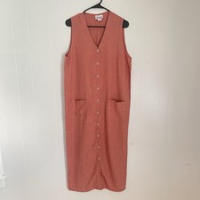 Vintage Linen Maxi Dress S Pockets Sleeveless Button Front Orange Striped Boho comprar usado  Enviando para Brazil