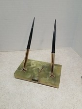Conjunto de mesa ônix verde Sheaffer vintage perfeito com 2 canetas tinteiro ponto branco 14K novas na caixa LEIA, usado comprar usado  Enviando para Brazil