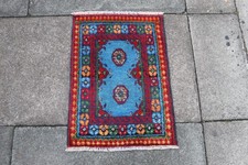 Usado, Tapete pequeno vintage feito à mão tradicional oriental lã azul vermelho 70x51cm comprar usado Usado, Tapete pequeno vintage feito à mão tradicional oriental lã azul vermelho 70x51cm comprar usado  Enviando para Brazil