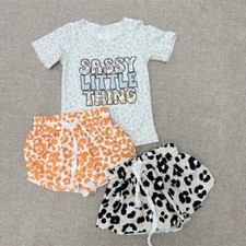 Camiseta manga curta infantil meninas atrevida leopardo babado shorts roupa, usado comprar usado  Enviando para Brazil
