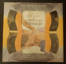 Libro de terapia de masaje con piedras calientes y kit de piedras de río basalto hogar spa paquete abierto segunda mano  Embacar hacia Mexico