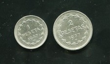 Usado, tu_bazar GUERRA CIVIL LOTE X2 1 Y 2 PESETA S EUZKADI EUSKADI 1937 NIQUEL comprar usado  Enviando para Brazil