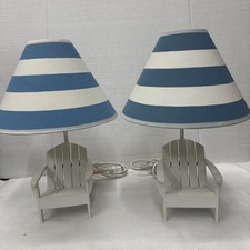 Usado, LÂMPADAS DE MESA PARA CADEIRA DE PRAIA Madeira Branco Azul SOMBRA LISTRADA Náutica VERÃO 15” LEITURA comprar usado  Enviando para Brazil