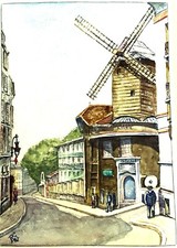Antique watercolor moulin d'occasion  France