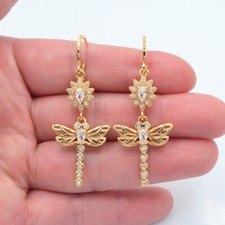 Pendientes colgantes de libélula de topacio transparente rellenos de oro amarillo de 18 K joyería para mujer segunda mano  Embacar hacia Mexico