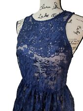 Vestido de renda feminino ERIN Fetherston 4 azul marinho fit & flare floral transparente comprar usado  Enviando para Brazil