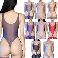 Body feminino transparente brilhante sem mangas virilha aberta corte alto collant lingerie comprar usado  Enviando para Brazil