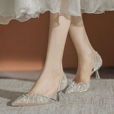 Usado, Sapatos femininos de salto alto com strass pereral falso 6 cm biqueira pontiaguda novos comprar usado  Enviando para Brazil