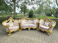 Usado, Sofá com Cadeiras - Conjunto Barroco Rococó Dourado Damasco com Assentos Bergere Trono comprar usado  Enviando para Brazil