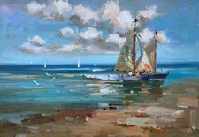 Praia, Oceanos, Pintura a óleo original, 14 x 20 polegadas, usado comprar usado  Enviando para Brazil