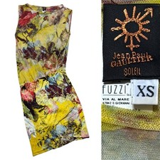 Mini vestido feminino Jean Paul Gaultier 06’ malha blusa tamanho XS em amarelo floral comprar usado  Enviando para Brazil